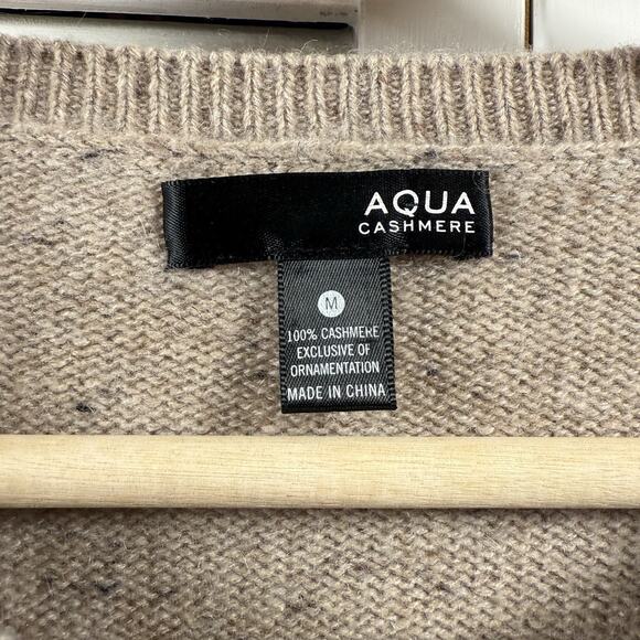 Aqua 100% Cashmere Sweater Zip Shoulder Light Brown Womens SIZE MEDIUM Luxury - Picture 2 of 12